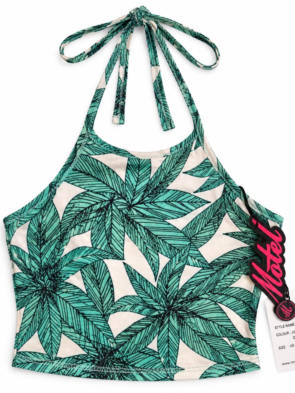 Motel Rocks Fonda Jungle Palm Crop Top M NWT Green Halter Y2K Tropical